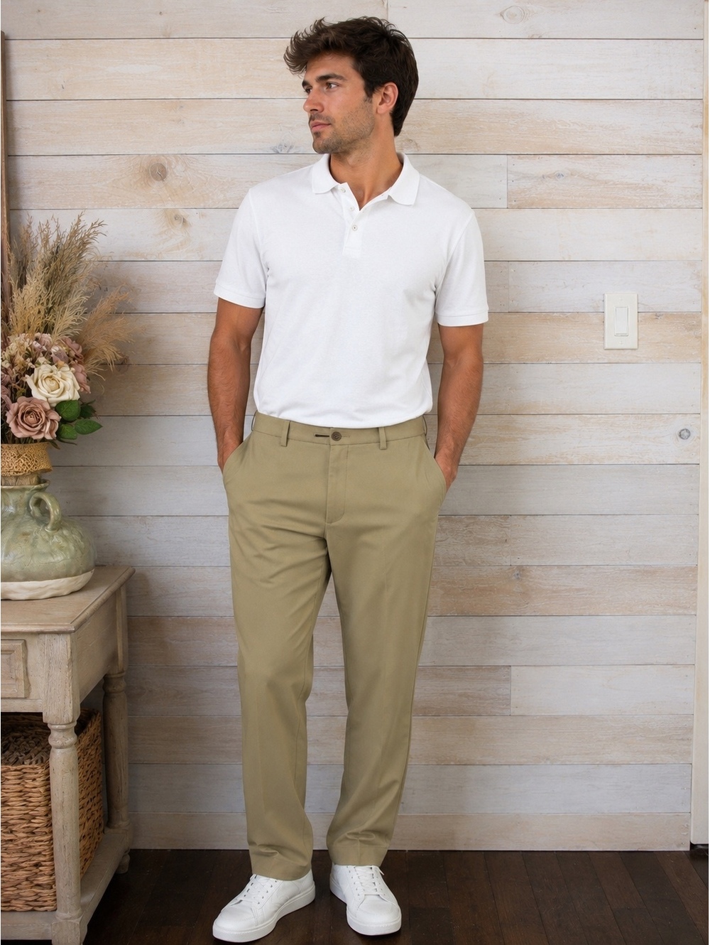 Haggar Cool 18 Pro Classic Fit Khaki Dress Pants,  34x32, Comfort 4-Way Stretch